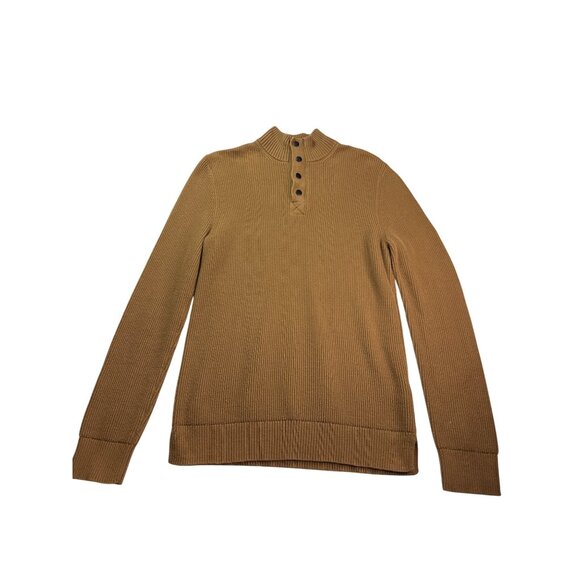 Express Mens Ribbed Henley Sweater Size M Quarter Zip Snap Light Brown Cotton - Picture 1 of 7